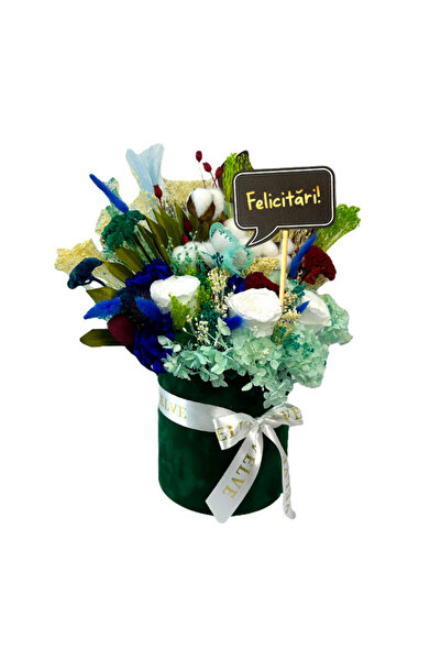 velve Aranjament floral Infinity,flori naturale criogenate,pancarta cu textul...