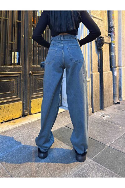 Pelin Jeans Brown Tinted Baggy Jeans with Side Buckles