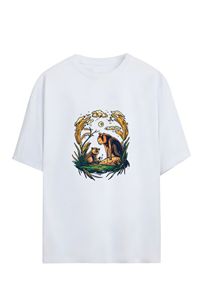 GraffTee تي شيرت قطني كبير الحجم للجنسين بتصميم حيواني