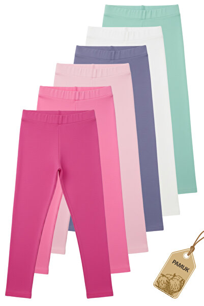 TWOO KİDS Lányok leggingsjei - 6 darabos, sima, alap lycra anyagú, szezonális pamut, izzadásgátló hosszú leggings (SET-5)