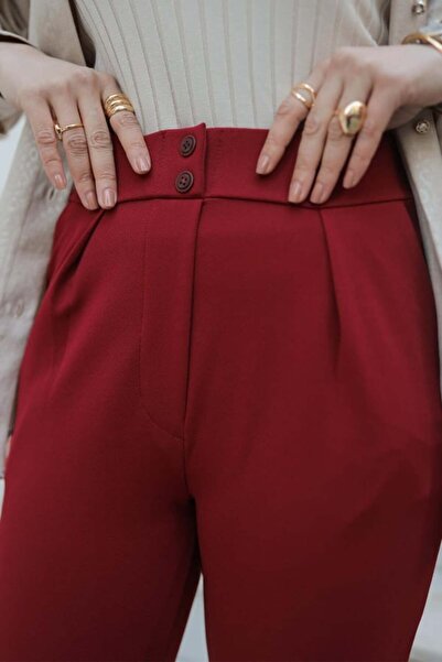 DESTEMODA Women's Carrot Leg Lycra Zara Crepe Trousers Burgundy 2504