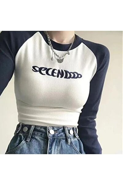 galaxyboutique Тъмносин и бял раглан с дълъг ръкав Secendo