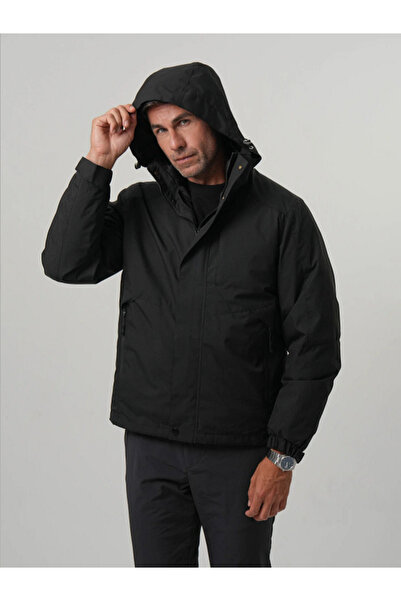 PIQUE 3 in 1 Mont Set Erkek Su İtici Yağmurluk , Şişme Mont , Kalın Siyah Kaban Antony