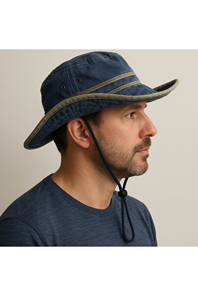 CosmoOutlet Чоловіча джинсова кепка з регульованим шнурком, з вигнутими краями, випрана, ковбойська, синя