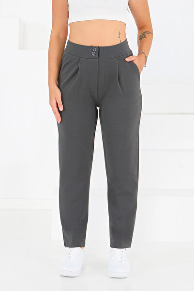 DESTEMODA Women's Carrot Leg Lycra Zara Crepe Trousers Anthracite 2504