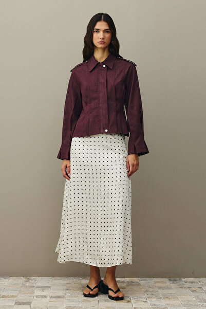 Fahhar Vücuda Oturan Denim Ceket Bordo