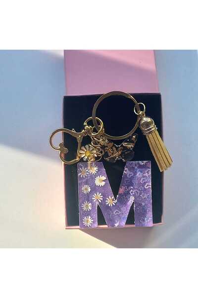 demirbasavm سلسلة مفاتيح مصنوعة يدويًا بحروف Epoxy M