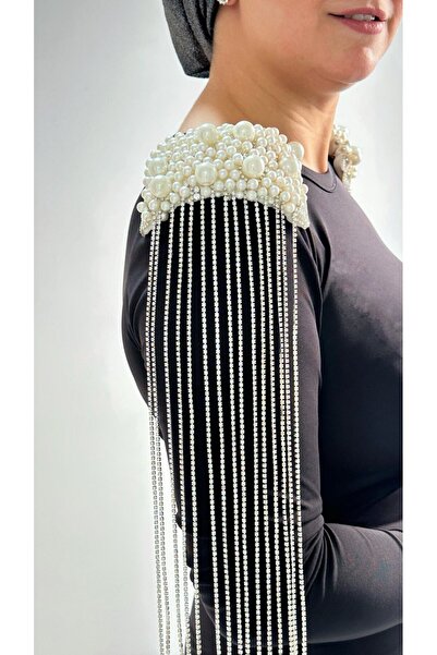 LALE STYLES Hand Embroidered Tassel Detachable Shoulder Accessory Pearl Detail 2-Piece Epaulettes