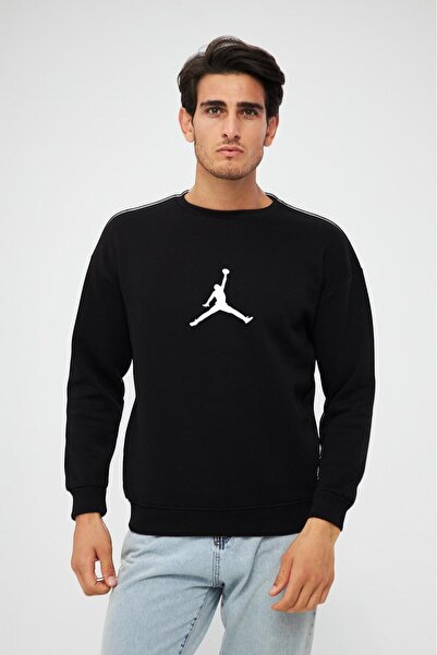 Moda Işık سويت شيرت للجنسين باللون الأسود مع تفاصيل طباعة بارزة