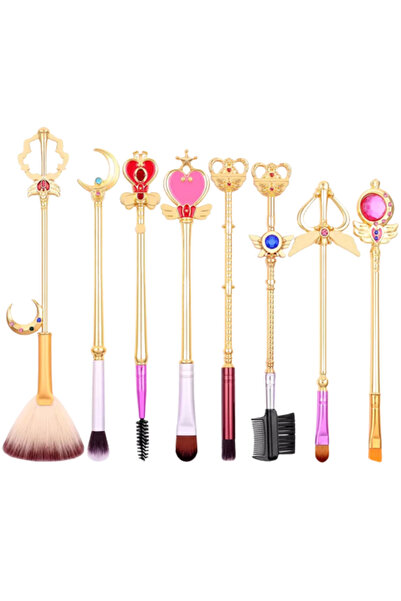 Tessero Set of 8 fairy tail makeup brushes with patterns and metal handle, professional/beginner makeup
