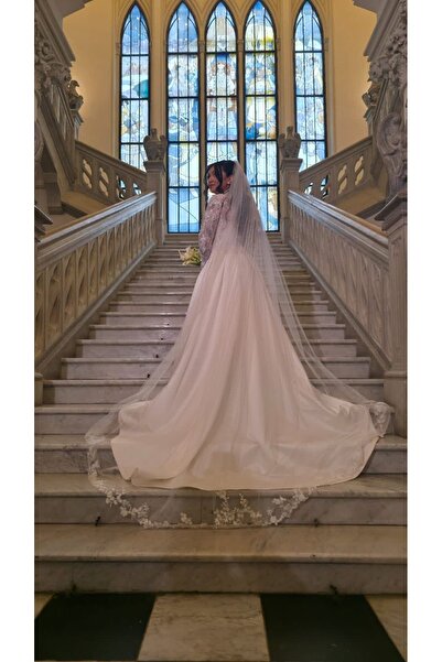 Doua Inimi Voal de mireasă alb 250x300 cm cu perle și dantelă