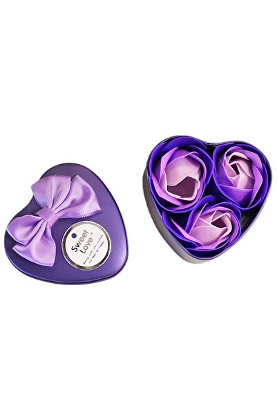 Tessero Cutie metalica in forma de inimioara cu 3 trandafiri, Tessero, mov