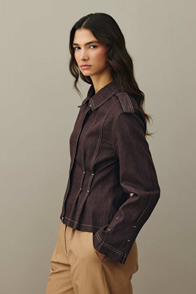 Fahhar Bodycon Denim Jacket Brown