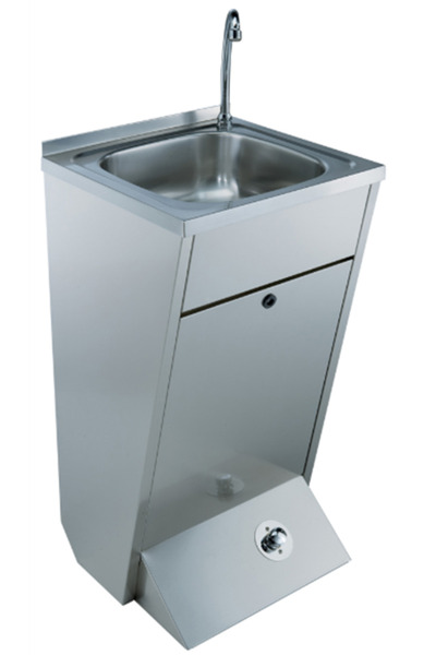 Moratti România Chiuveta cu actionare pedala Moratti, 500x450x850 mm, total inox, cu rebord, sifon si robinet