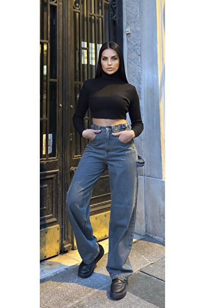 Pelin Jeans Brown Tinted Baggy Jeans with Side Buckles