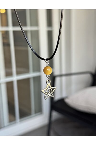 WhimsyWhite Doğal taşlı spiral yıldız ip kolye, el yapımı doğal taşlı kolye