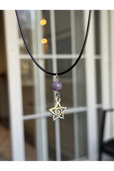 WhimsyWhite Doğal taşlı spiral yıldız ip kolye, el yapımı doğal taşlı kolye