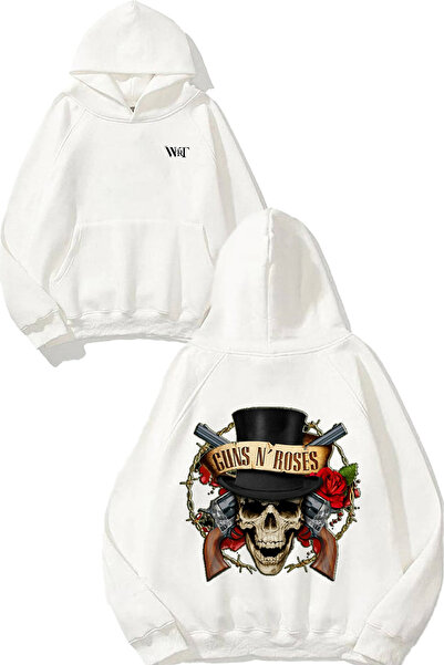 THEWERT Hanorac alb cu glugă cu imprimeu pe spate Guns N Roses Rock Music 7 D...