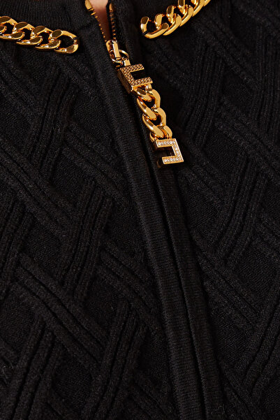 Elisabetta Franchi Diamond-trim Siyah Triko, Mini Elbise Lüks Akşam Şıklığı