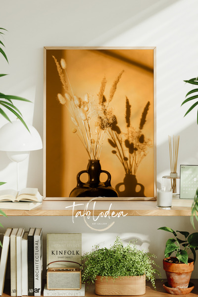 tablodea Poster cu floare în vază la apus de soare boem, pictură modernă înră...