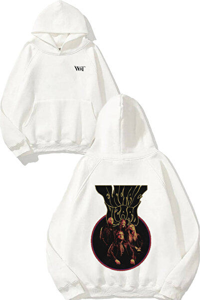 THEWERT Hanorac alb cu glugă cu imprimeu pe spate Electric Wizard 1 Design