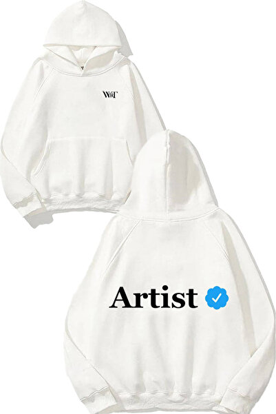 THEWERT Hanorac alb cu glugă cu imprimeu pe spate, cu design de artist verificat