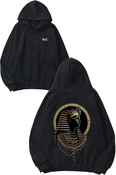 THEWERT Hanorac negru cu glugă cu imprimeu pe spate Gold Firevun Design