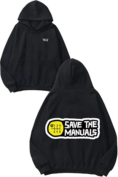THEWERT Save The Manuals Design Hanorac negru cu glugă cu imprimeu pe spate