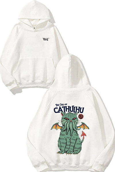 THEWERT Hanorac alb cu glugă cu imprimeu pe spate The Call Of Cathulhu Design