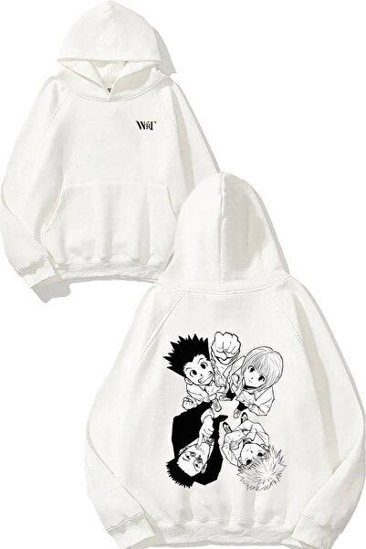 THEWERT Hunter X Hunter Топ дизайн с печат на гърба Бяла суитшърт с качулка