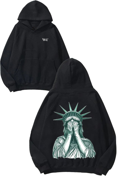 THEWERT Hanorac negru cu glugă cu imprimeu pe spate Utanan Freedom Design