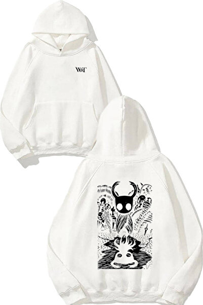 THEWERT Hanorac alb cu glugă cu imprimeu pe spate Ghost Knight Design