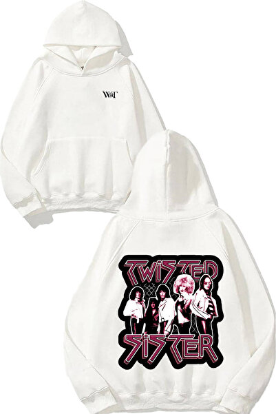 THEWERT Hanorac alb cu glugă cu imprimeu pe spate Twisted Arts Sister Design