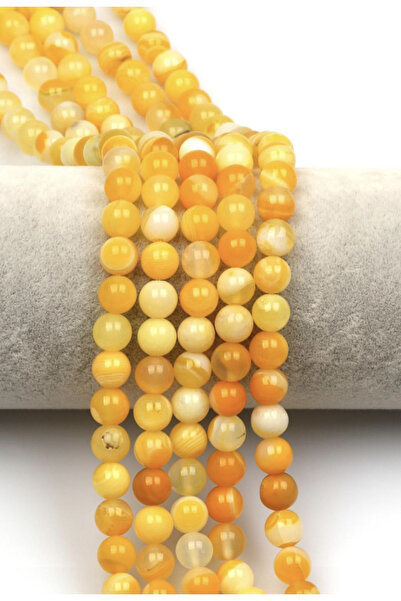 SESİKA HOBİ Orijinal Doğal Taş A Kalite Parlak Sarı Akik 8 Mm 1 Dizi