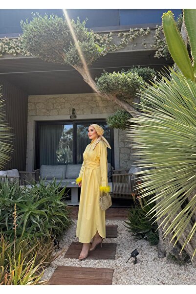 Aden aydın KOLLARI TÜY DETAYLI LÜKS KALİTE TESETTÜR ELBİSE