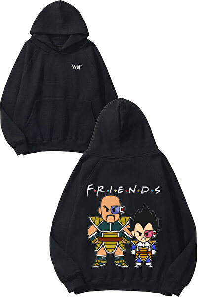 THEWERT Hanorac negru cu glugă cu imprimeu pe spate Dragon Ball Friends Design