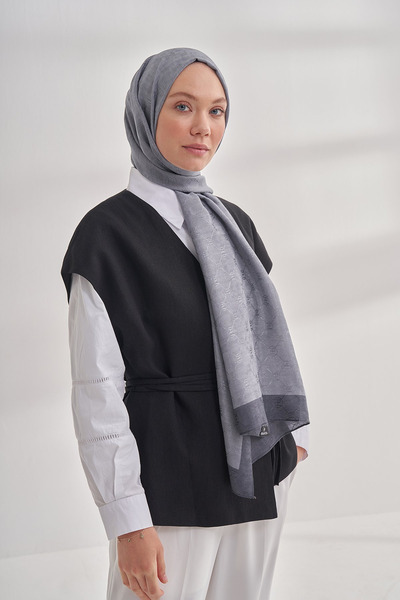 ARMANDA Zincir desenli Monogram Şal - Füme