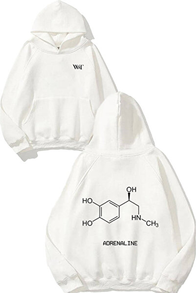 THEWERT Hanorac alb cu glugă cu imprimeu pe spate Adrenaline Design