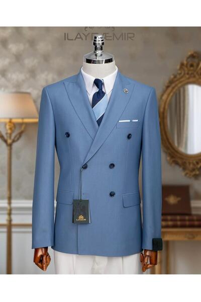 ilayda emir Italian Cut Men's Double Breasted Blue Suit