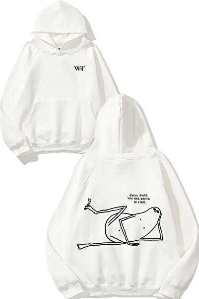 THEWERT Hanorac alb cu glugă cu imprimeu pe spate Emotional Cartoons 3 Design