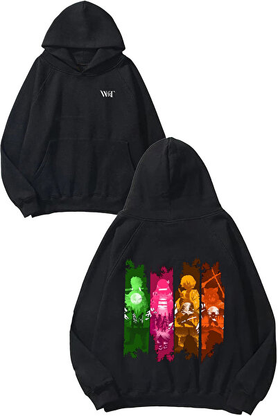 THEWERT Hanorac negru cu glugă cu imprimeu pe spate Demon Slayer 2 Design