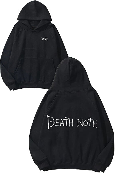 THEWERT سويت شيرت أسود بقلنسوة مطبوع عليه تصميم Death Note 7