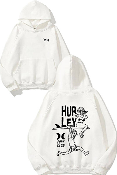 THEWERT Hanorac alb cu glugă cu imprimeu pe spate Surf Club Design