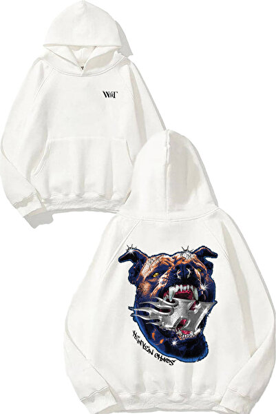 THEWERT Hanorac alb cu glugă cu imprimeu pe spate Shining Dog Design