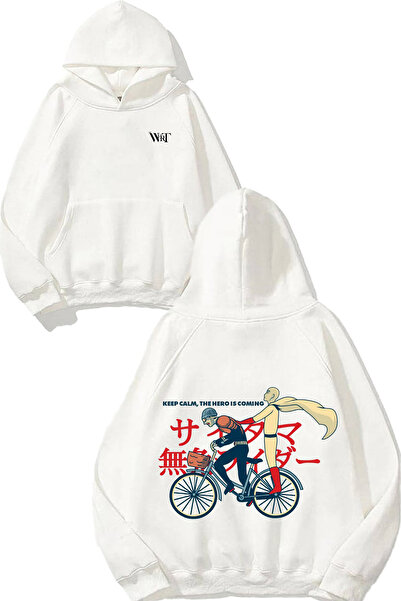 THEWERT Hanorac alb cu glugă cu imprimeu pe spate Saitama Mumen Rider Design