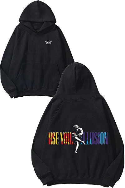 THEWERT سويت شيرت بقلنسوة أسود مطبوع عليه موسيقى روك من Guns N Roses بتصميم 14