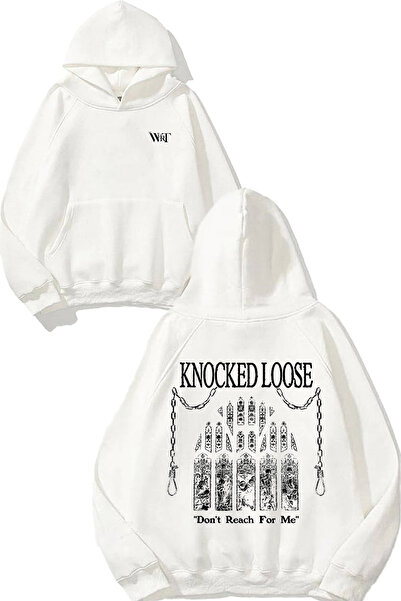 THEWERT Knocked Loose Design Back Printed White Hooded Sweatshirt