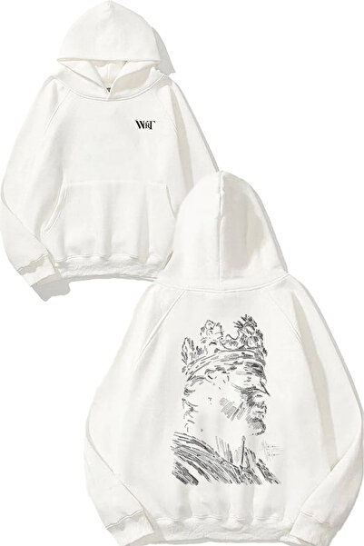 THEWERT Hanorac alb cu glugă cu imprimeu pe spate King Drawing Design