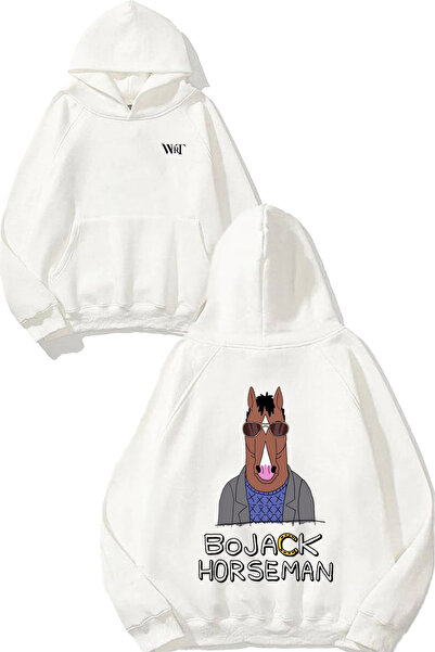 THEWERT Hanorac alb cu glugă cu imprimeu pe spate Bo Jack Horseman Face Design