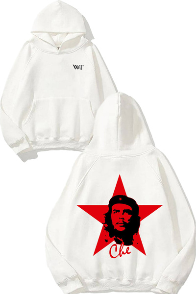 THEWERT Hanorac alb cu glugă cu imprimeu Che Guevara 3 Design